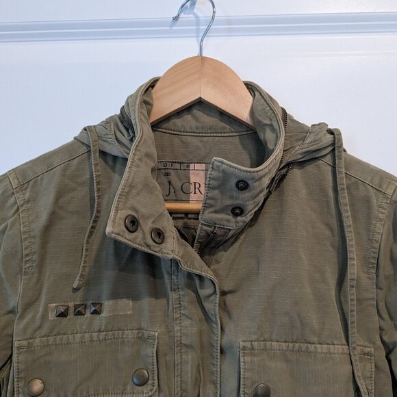 J. Crew Jacket Women's Small Green 720 Hooded Utility Cotton Military Style Coat - Picture 9 of 16